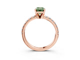 Rose gold Fancy Green Emerald Cut Diamond Solitaire Pavé Engagement Ring with Round Band and Prong Setting_59