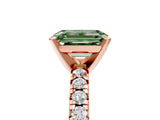 Rose gold Fancy Green Emerald Cut Diamond Solitaire Pavé Engagement Ring with Round Band and Prong Setting_61