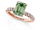 Rose gold Fancy Green Emerald Cut Diamond Solitaire Pavé Engagement Ring with Round Band and Prong Setting_69