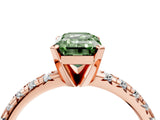 Rose gold Fancy Green Emerald Cut Diamond Solitaire Pavé Engagement Ring with Round Band and Prong Setting_72