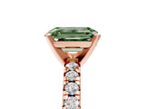 Rose gold Fancy Green Emerald Cut Diamond Solitaire Pavé Engagement Ring with Round Band and Prong Setting_73