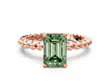Rose gold Fancy Green Emerald Cut Diamond Solitaire Ring with Beaded Band and Prong Setting_291