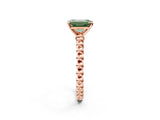 Rose gold Fancy Green Emerald Cut Diamond Solitaire Ring with Beaded Band and Prong Setting_293