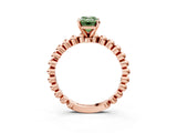 Rose gold Fancy Green Emerald Cut Diamond Solitaire Ring with Beaded Band and Prong Setting_294