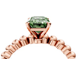 Rose gold Fancy Green Emerald Cut Diamond Solitaire Ring with Beaded Band and Prong Setting_295