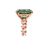 Rose gold Fancy Green Emerald Cut Diamond Solitaire Ring with Beaded Band and Prong Setting_296