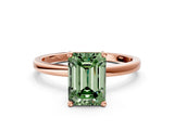 Rose gold Fancy Green Emerald Cut Diamond Solitaire Ring with Classic Band and Four-Prong Setting