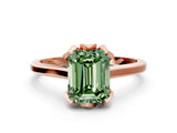 Rose gold Fancy Green Emerald Cut Diamond Solitaire Ring with Flower Prong Setting and Classic Band_105