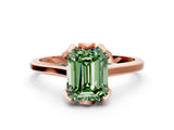 Rose gold Fancy Green Emerald Cut Diamond Solitaire Ring with Flower Prong Setting and Classic Band_36
