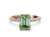 Rose gold Fancy Green Emerald Cut Diamond Solitaire Ring with Four-Prong Setting and Pavé Band_3