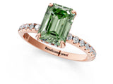 Rose gold Fancy Green Emerald Cut Diamond Solitaire Ring with Four-Prong Setting and Pavé Band_4