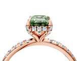 Rose gold Fancy Green Emerald Cut Diamond Solitaire Ring with Four-Prong Setting and Pavé Band_7