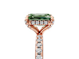Rose gold Fancy Green Emerald Cut Diamond Solitaire Ring with Four-Prong Setting and Pavé Band_8