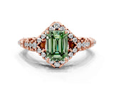 Rose gold Fancy Green Emerald Cut Diamond Solitaire Ring with Hidden Halo and Pavé Band_27