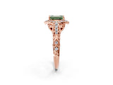 Rose gold Fancy Green Emerald Cut Diamond Solitaire Ring with Hidden Halo and Pavé Band_29