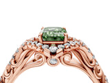 Rose gold Fancy Green Emerald Cut Diamond Solitaire Ring with Hidden Halo and Pavé Band_31