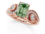 Rose gold Fancy Green Emerald Cut Diamond Solitaire Ring with Milgrain Pavé Band and Four-Prong Setting_167