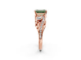 Rose gold Fancy Green Emerald Cut Diamond Solitaire Ring with Milgrain Pavé Band and Four-Prong Setting_168