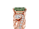 Rose gold Fancy Green Emerald Cut Diamond Solitaire Ring with Milgrain Pavé Band and Four-Prong Setting_171