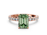 Rose gold Fancy Green Emerald Cut Diamond Solitaire Ring with Pavé Band and Four-Prong Setting_43