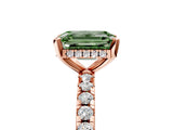 Rose gold Fancy Green Emerald Cut Diamond Solitaire Ring with Pavé Band and Four-Prong Setting_48