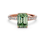 Rose gold Fancy Green Emerald Cut Diamond Solitaire Ring with Pavé Band and Hidden Halo_21