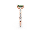 Rose gold Fancy Green Emerald Cut Diamond Solitaire Ring with Pavé Band and Hidden Halo_23