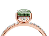 Rose gold Fancy Green Emerald Cut Diamond Solitaire Ring with Pavé Band and Hidden Halo_25