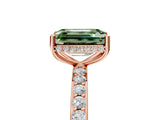 Rose gold Fancy Green Emerald Cut Diamond Solitaire Ring with Pavé Band and Hidden Halo_26