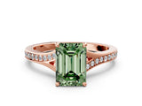 Rose gold Fancy Green Emerald Cut Diamond Solitaire Ring with Pavé Band and Prong Setting_12