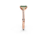 Rose gold Fancy Green Emerald Cut Diamond Solitaire Ring with Pavé Band and Prong Setting_14