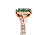 Rose gold Fancy Green Emerald Cut Diamond Solitaire Ring with Pavé Band and Prong Setting_17