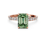 Rose gold Fancy Green Emerald Cut Diamond Solitaire Ring with Pave Band and Four Prong Setting_107