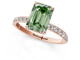 Rose gold Fancy Green Emerald Cut Diamond Solitaire Ring with Pave Band and Four Prong Setting_108
