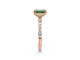 Rose gold Fancy Green Emerald Cut Diamond Solitaire Ring with Pave Band and Four Prong Setting_109