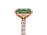 Rose gold Fancy Green Emerald Cut Diamond Solitaire Ring with Pave Band and Four Prong Setting_112