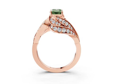 Rose gold Fancy Green Emerald Cut Diamond Solitaire Ring with Prong Setting and Twisted Pavé Band_3