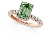 Rose gold Fancy Green Emerald Cut Diamond Solitaire Ring with Round  Pavé Band and Four-Prong Setting_37