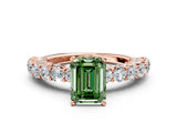 Rose gold Fancy Green Emerald Cut Diamond Solitaire Ring with Shared Prong Pavé Band and Four-Prong Setting_57