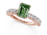 Rose gold Fancy Green Emerald Cut Diamond Solitaire Ring with Shared Prong Pavé Band and Four-Prong Setting_58