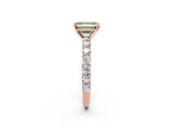 Rose gold Fancy Green Emerald Cut Diamond Solitaire Ring with Shared Prong Pavé Band and Four-Prong Setting_59