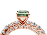 Rose gold Fancy Green Emerald Cut Diamond Solitaire Ring with Shared Prong Pavé Band and Four-Prong Setting_61