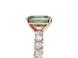 Rose gold Fancy Green Emerald Cut Diamond Solitaire Ring with Shared Prong Pavé Band and Four-Prong Setting_62