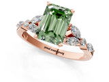 Rose gold Fancy Green Emerald Cut Diamond Solitaire Ring with Side Stones and Four-Prong Setting_173