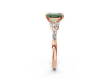 Rose gold Fancy Green Emerald Cut Diamond Solitaire Ring with Side Stones and Four-Prong Setting_174
