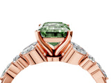 Rose gold Fancy Green Emerald Cut Diamond Solitaire Ring with Side Stones and Four-Prong Setting_176
