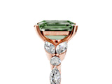 Rose gold Fancy Green Emerald Cut Diamond Solitaire Ring with Side Stones and Four-Prong Setting_177