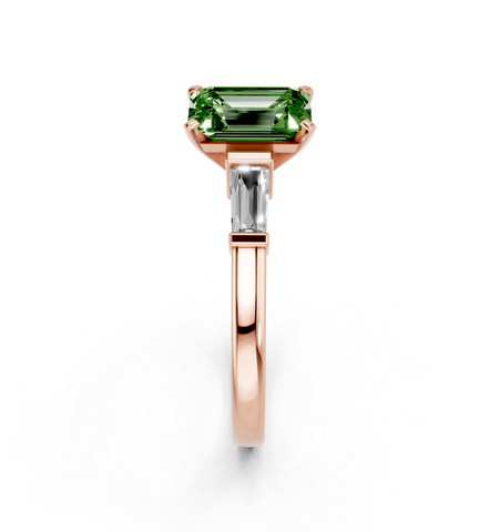 Rose gold Fancy Green Emerald  Cut Diamond Solitaire Ring with Tapered Baguette Accents and Four-Prong Setting_4