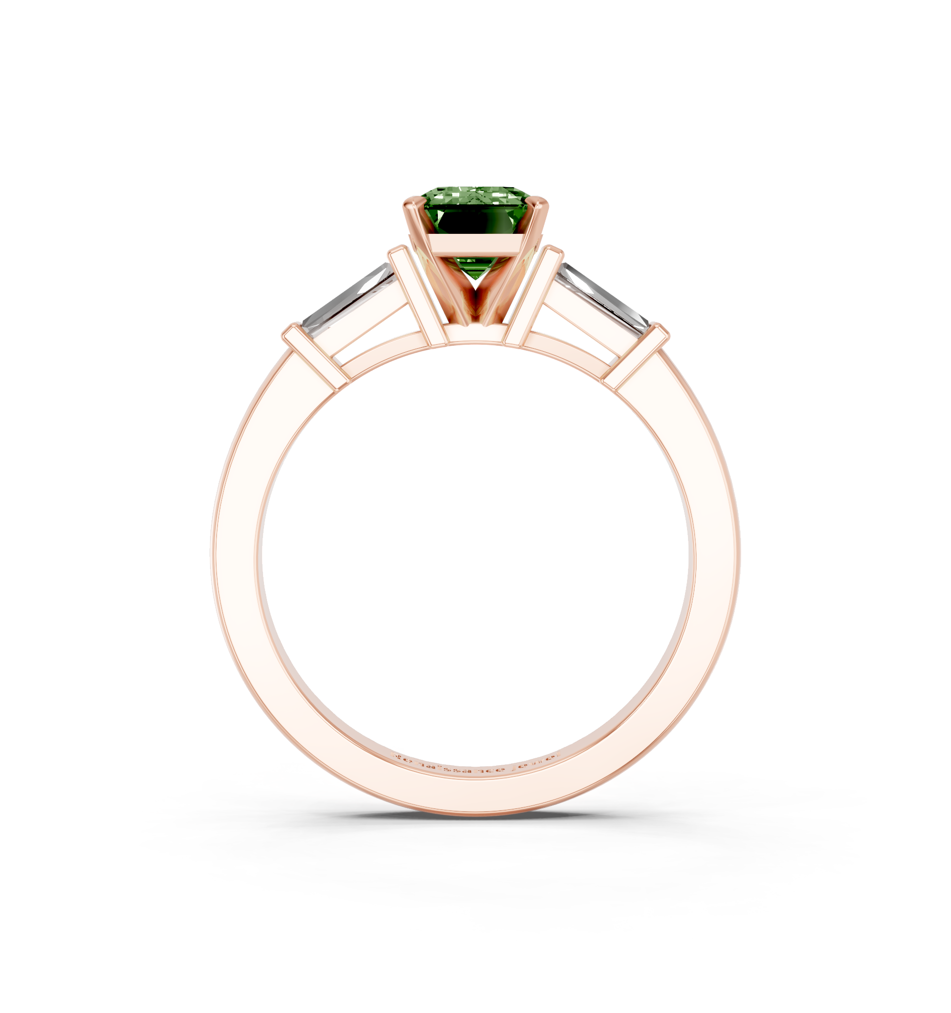 Rose gold Fancy Green Emerald  Cut Diamond Solitaire Ring with Tapered Baguette Accents and Four-Prong Setting_5