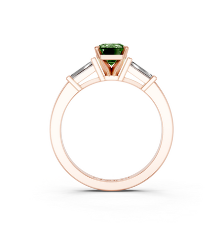 Rose gold Fancy Green Emerald  Cut Diamond Solitaire Ring with Tapered Baguette Accents and Four-Prong Setting_5